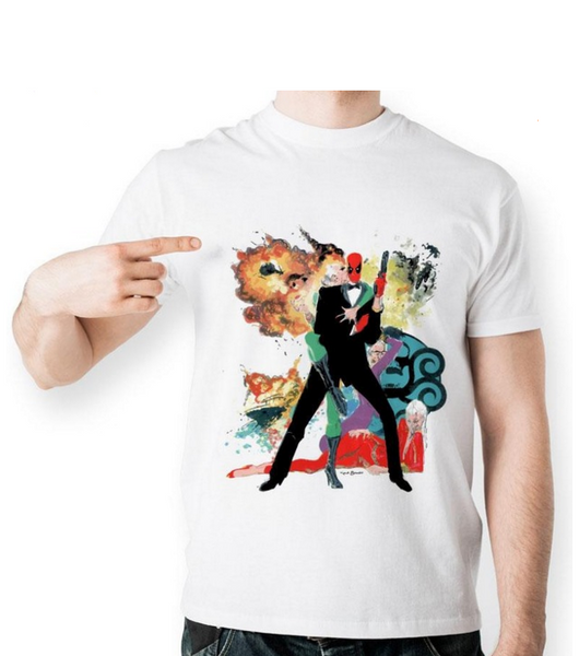 Deadpool Dance 007 White Printed Short Sleeve T-Shirt James Bond