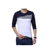 Casual Patchwork O neck Striped Shirt Man Long Sleeve T-Shirt