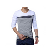 Casual Patchwork O neck Striped Shirt Man Long Sleeve T-Shirt